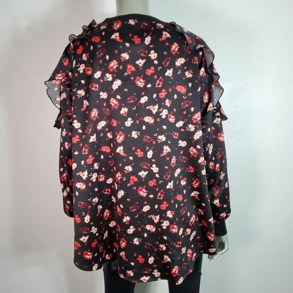 Lane Bryant Top Plus Size 18/20 Ruffle & Lace Shoulder Long Sleeve Casual‎ Black